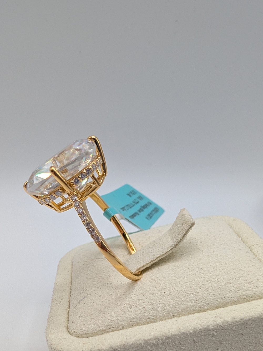NWT 18.81 CTW Cushion Cut Moissanite Ring 925 Silver Size 9 Gold Vermeil - Picture 5 of 6